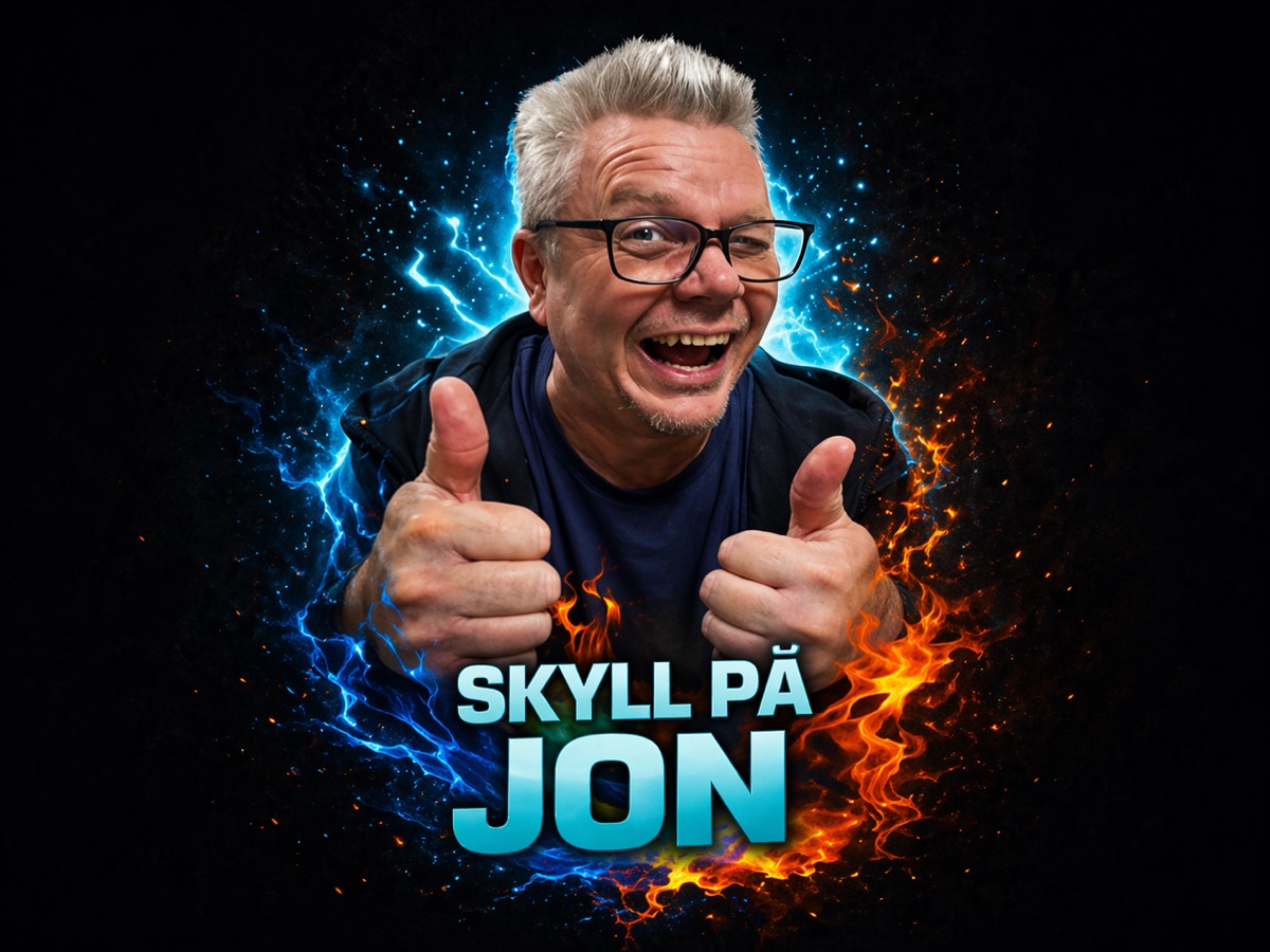 Jon med tummar upp omgiven av eld och blå blixtar